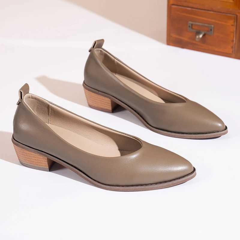 High Quality Spring and Autumn Womens Simple Single Shoes New Pointy Shallow Mouth Soft Leather Versatile Womens High Heels T241024
