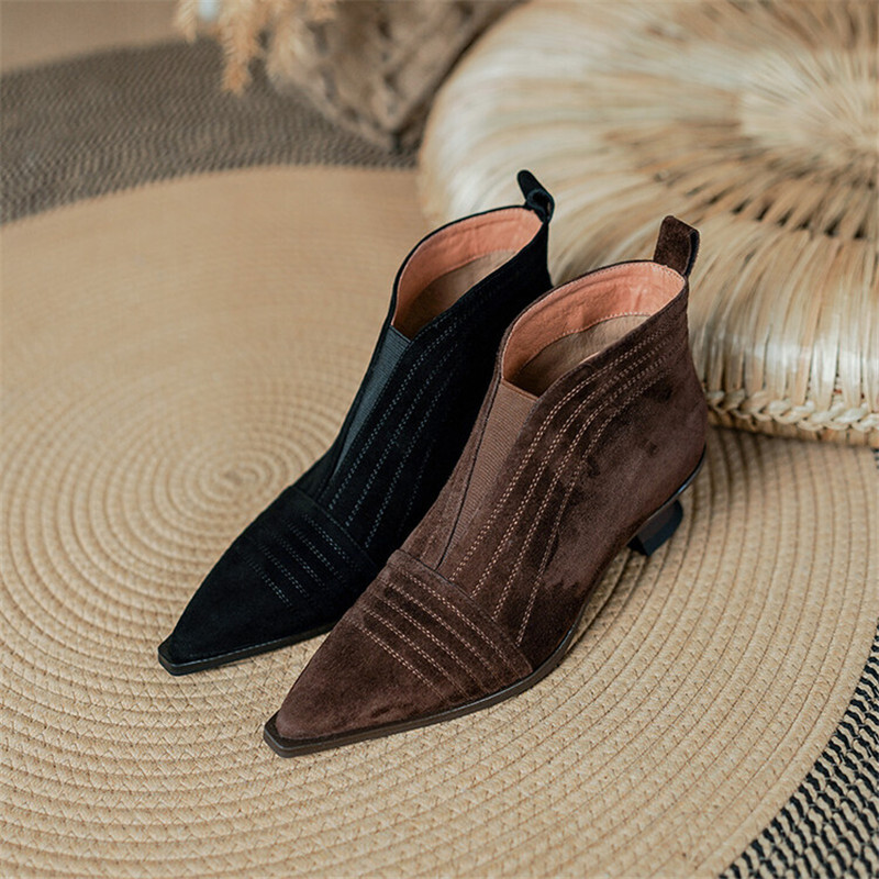 New Winter Sheep Suede Pointed Toe For Women Autumn Fashion Ankle Boots Concise Ladies Shoes Atos De Mujer