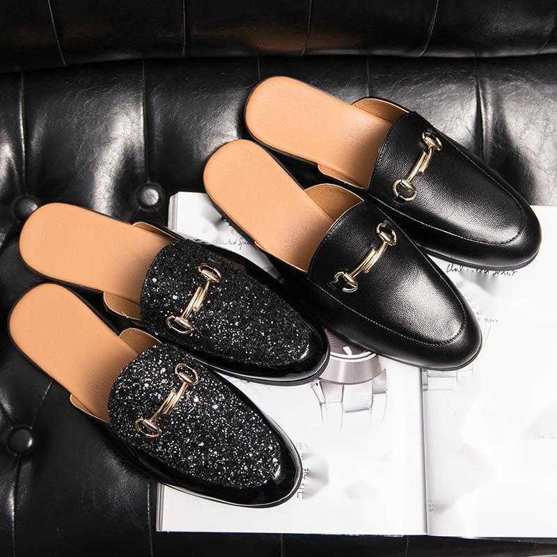 Men Dress Shoes Summer New Half Casual Shoes Mens Sandals With British Style Cold Slippers Small Leather Shoes Mens Shoes 241009
