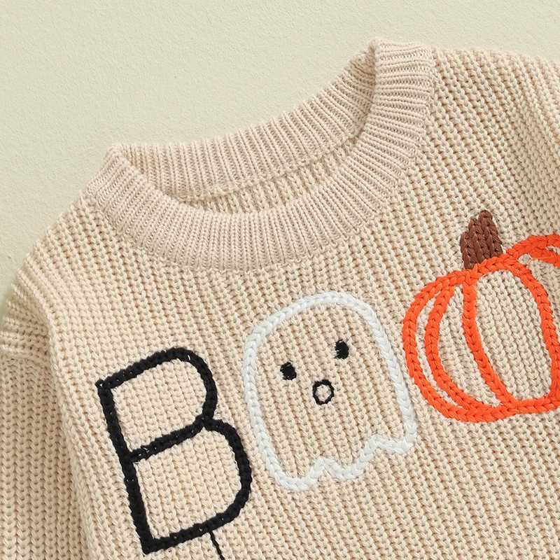 Preschool girl boy sweater Halloween costume pumpkin ghost spider letter embroidery long sleeved childrens pull-up top W241025