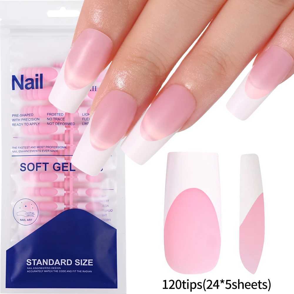120Pcs Medium Long Square Acrylic French Fake Nails Full Cover Wearable French Press on Nails for Women Mixed Size False NailsXJ250110