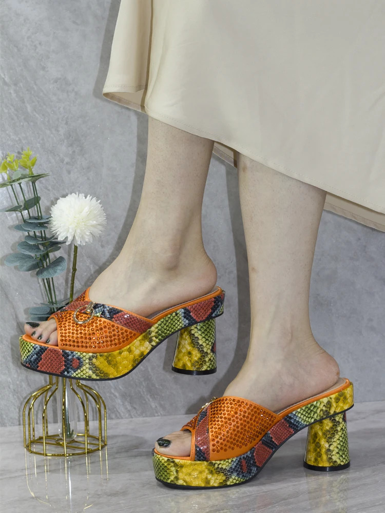 Top er shoe and bag matching set snake patterned sparkling sandals with wallet Wed Party high heels bag 241024