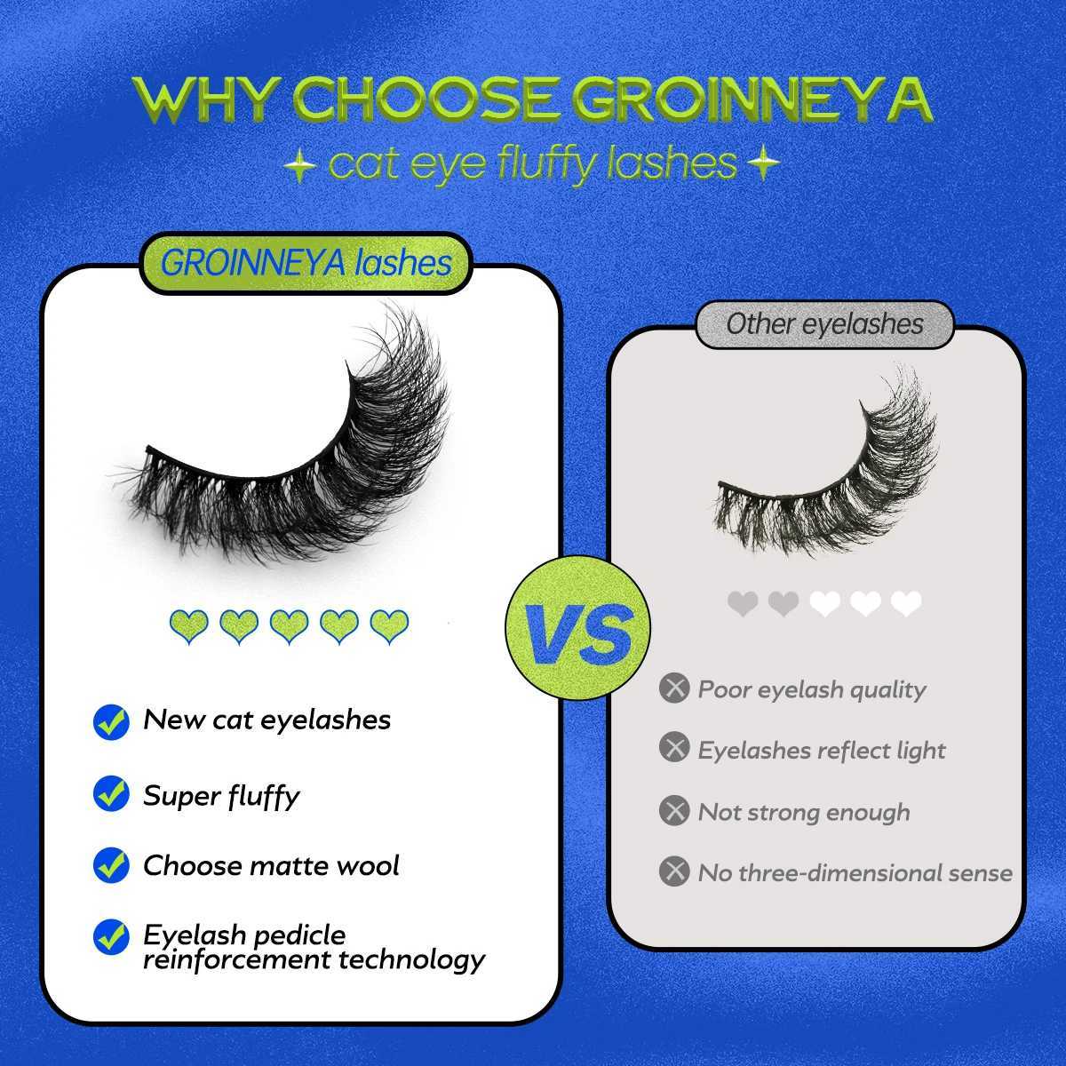 Groinneya 10 pairs of cat eye eyelashes fluffy artificial mink eyelashes 8D Wispy eyelash pack dramatic long thick eyelashes false eyelashesW241024