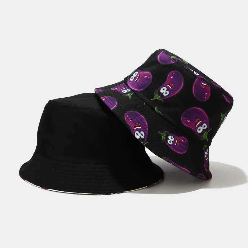 Vegetables Print Bucket Hats Women Mens Panama Hat Double-sided Foldable Summer Cap Hamburger Pepper Tomatoes Graffiti Sun HatX241025