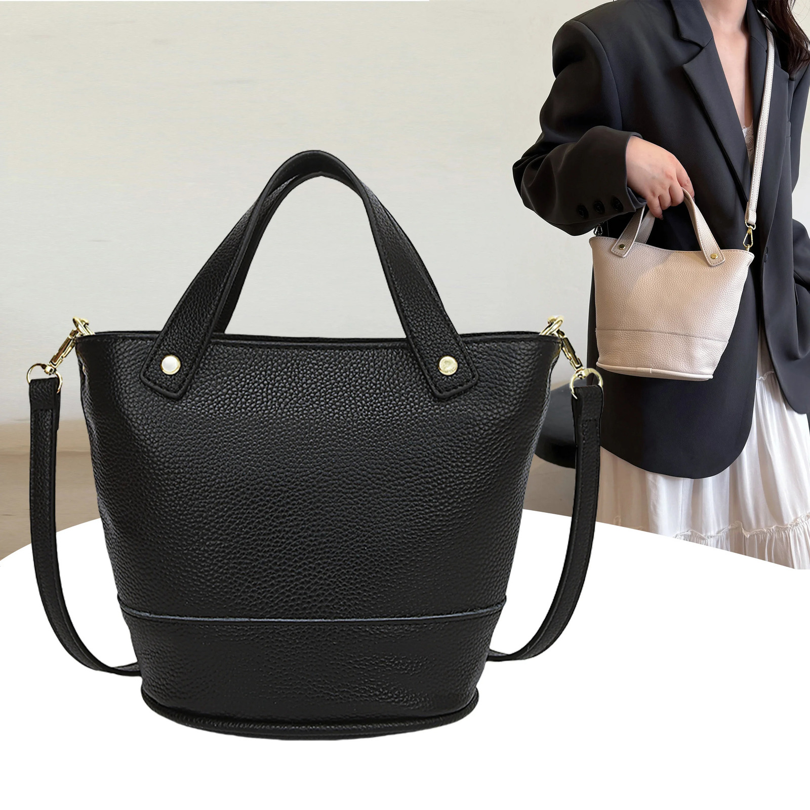 100% Genuine Leather Real Cowhide Fashion Women Crossbody Bucket Bags For Ladies High Capacity Female Shoulder Handbag 241021