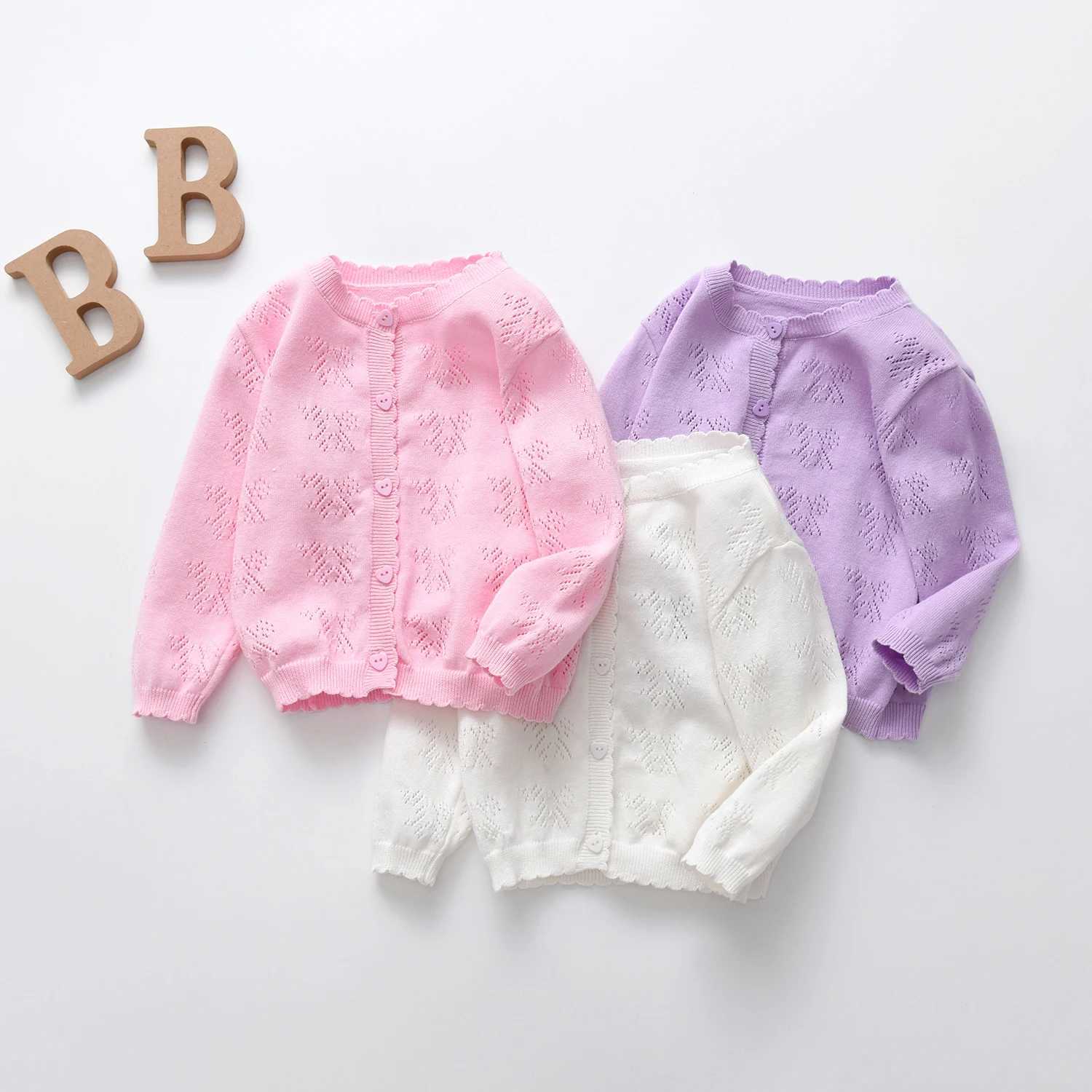 Childrens clothing girls knitted cardigan wool sweater thin spring and summer baby sweater cotton thread childrens coat W241025