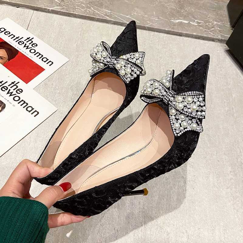 High Quality Rimocy Womens Sexy Stiletto Shoes Pearl Wedding Shoes Bridal Thin High Heels White Pump Womens Pointed Toe Dress Party Shoes T241024