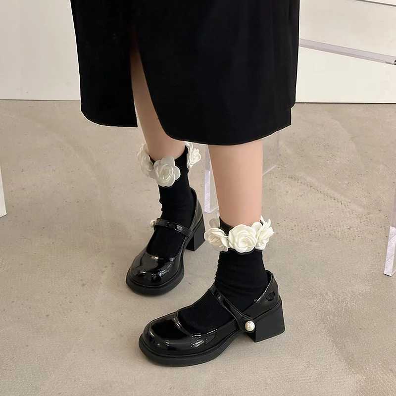 High Quality 3cm high heels dress round shoelaces womens thick sandals Mary Jane 5cm Lat formal casual block Lolita belt T241024