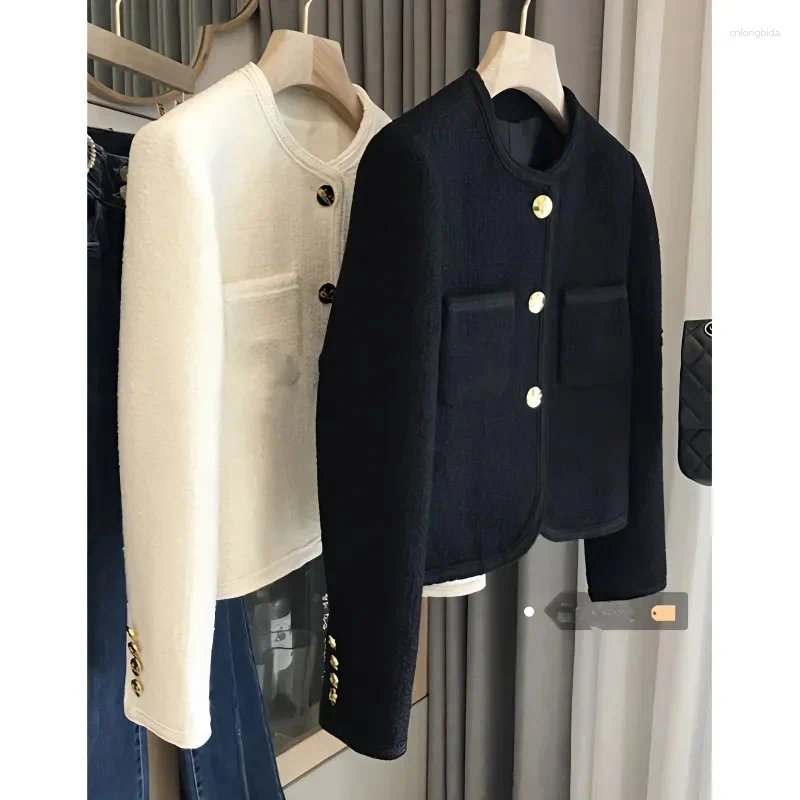 Women's Jackets Women Jacket Woman Clothing Spring And Autumn Black Fragrance Single-breasted Round Neck Short
