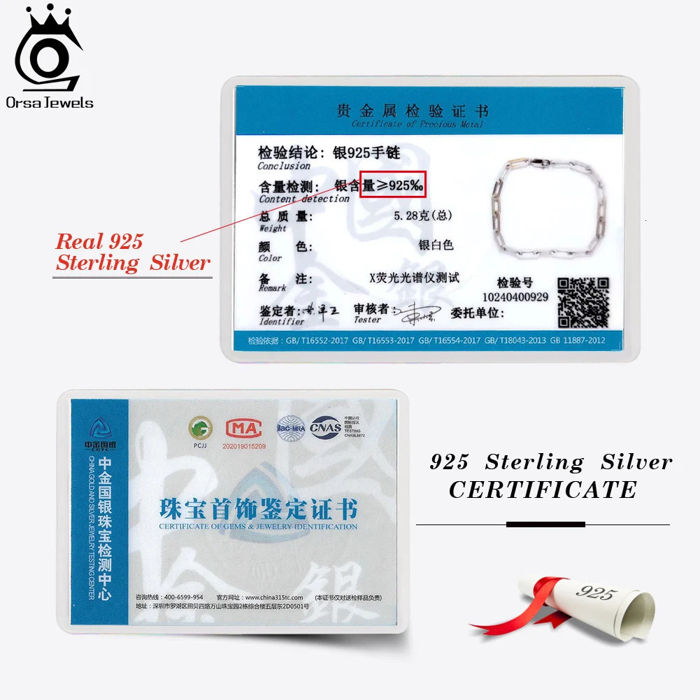 ORSA JEWELS Genuine 925 Sterling Silver Unisex Paperclip Link Chain Bracelet Vintage Minimalism Party Hand Simple Jewery SB109 241024