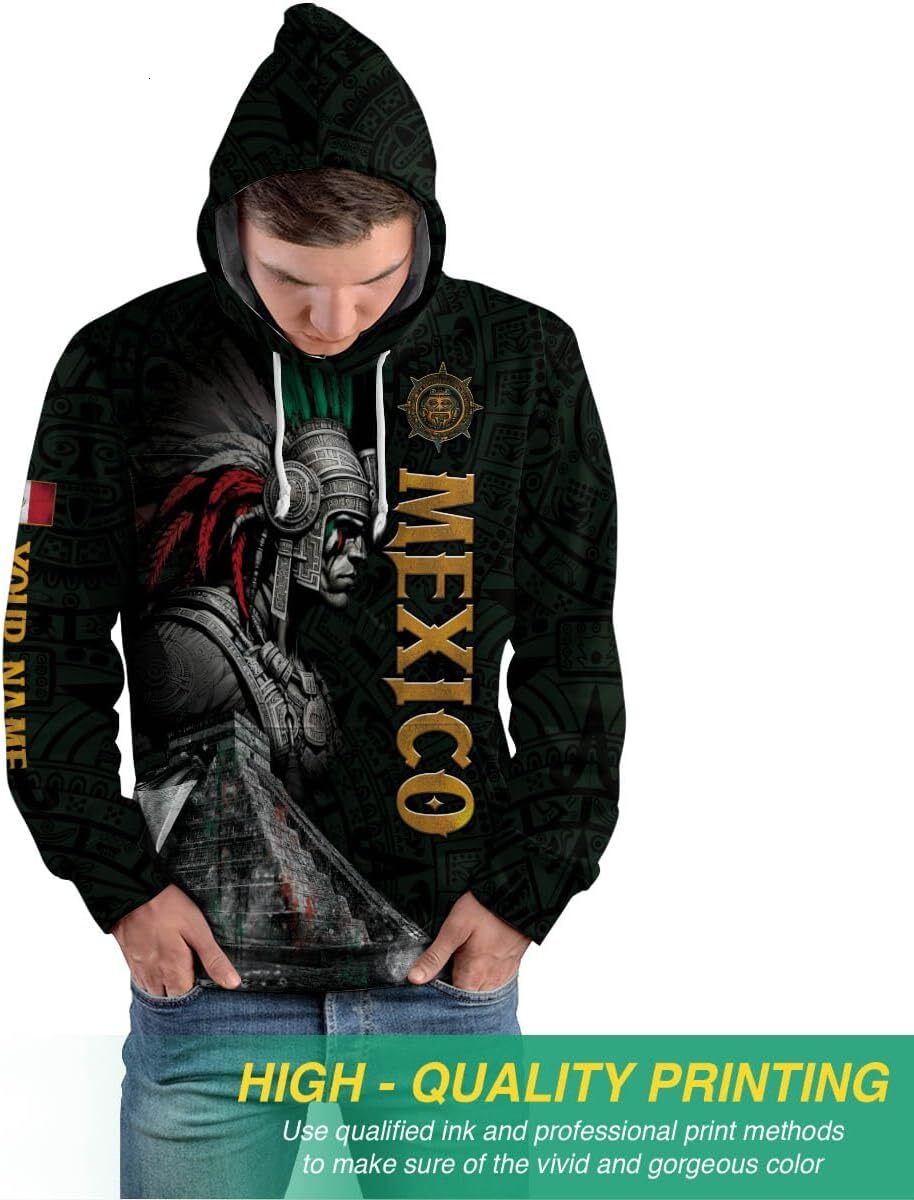 Hoodie for Mens Womens Customized Mexico Hoodie For Men, Personalized Mexican Flag Hoodie, Custom Aztec Hoodie, Vintage Mexican Shirt Graphic Warm