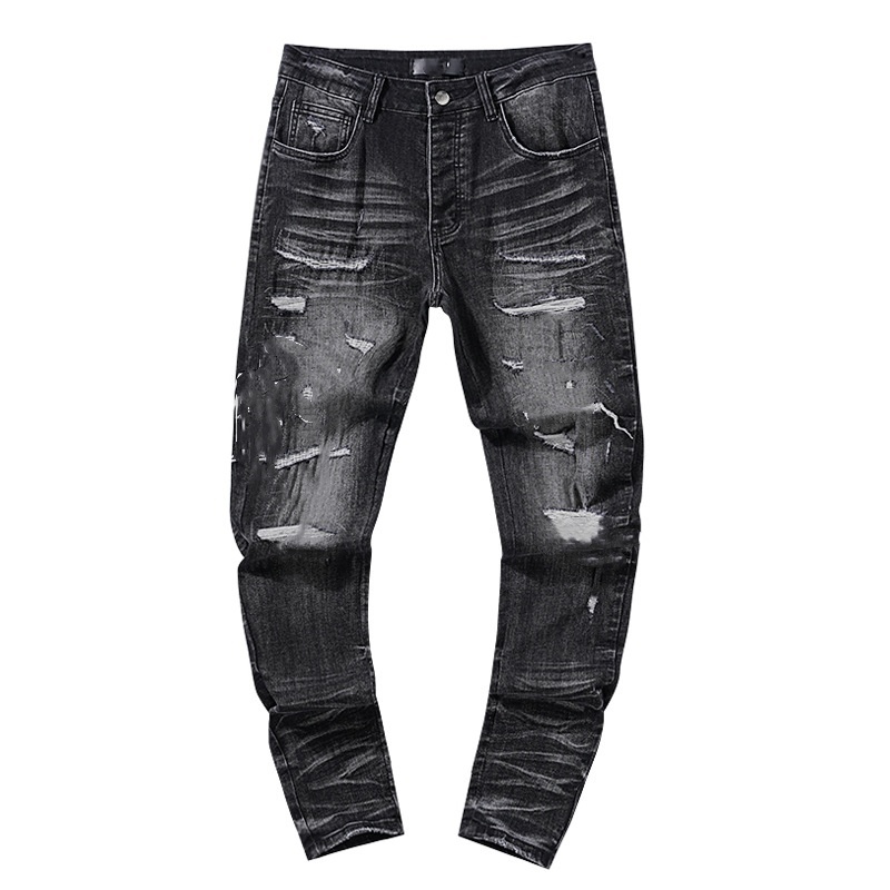 Fashion Jean Knee Hole Street Wear Motorcycle Sweatpants Casual Designer Jogger Pants Hip Hop Black Blue Jeans Men