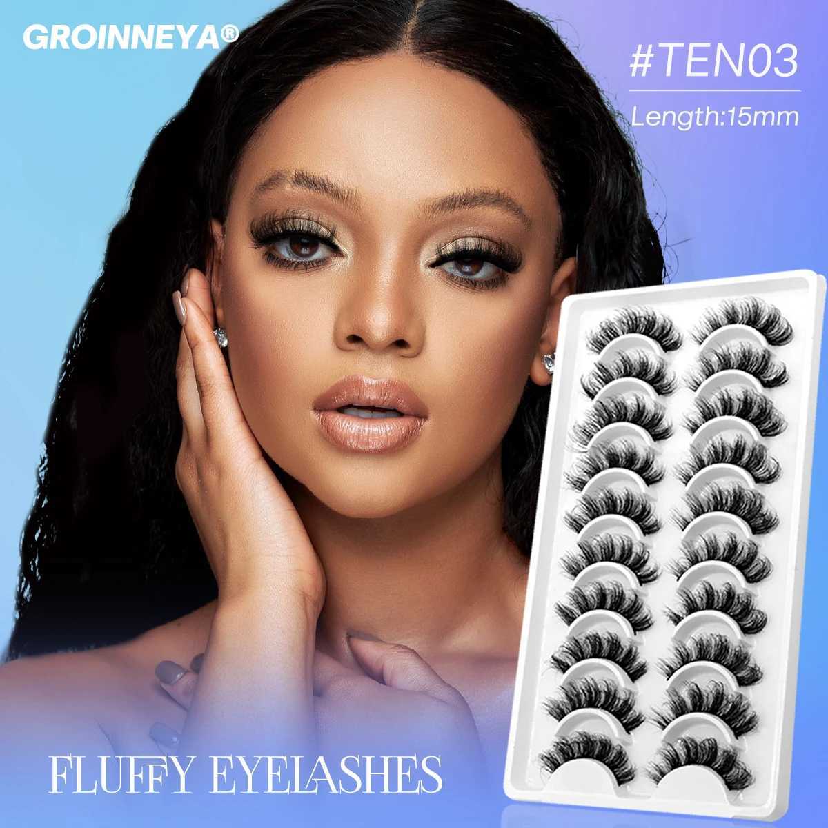 GROINNEYA 5/10 Double 3D mink faux mink fluffy eyelashes soft full thickness Wispy eyelashes dramatic false eyelash makeupW241024