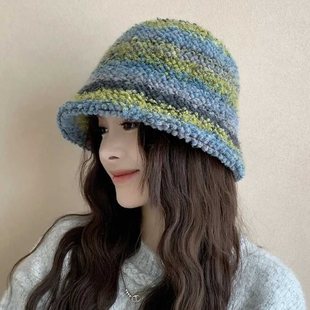 Winter Faux Fur Plush Bucket Hat Thick Warm Plus Velvet Fisherman Cap Windproof Dopamine Sun Cap for WomenX241025