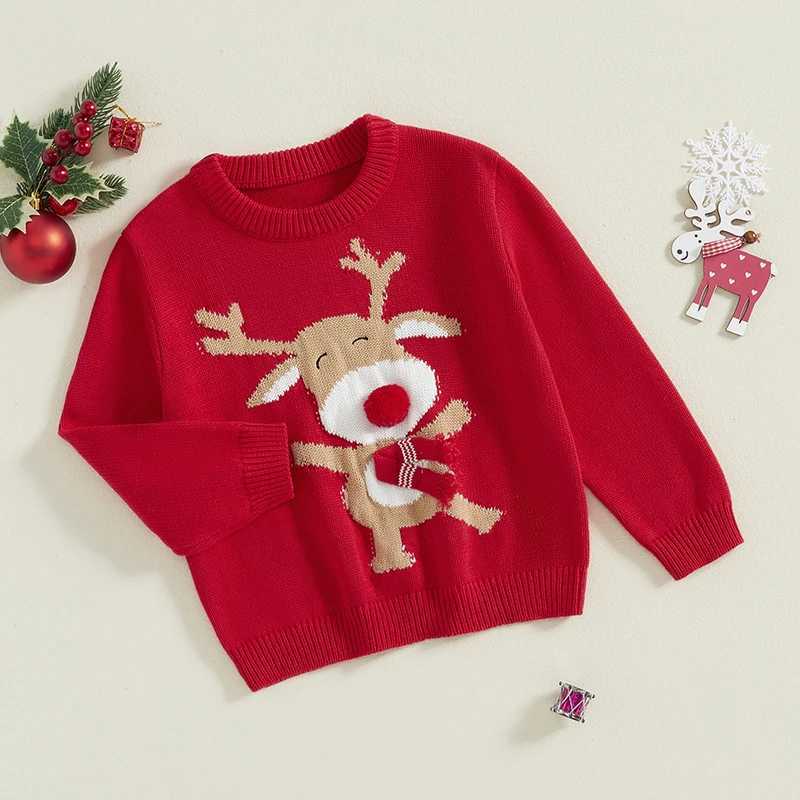 Pudcoco childrens baby girl boy Christmas sweater long sleeved reindeer print knitted pull-out baby skydiving top 1-5T W241025