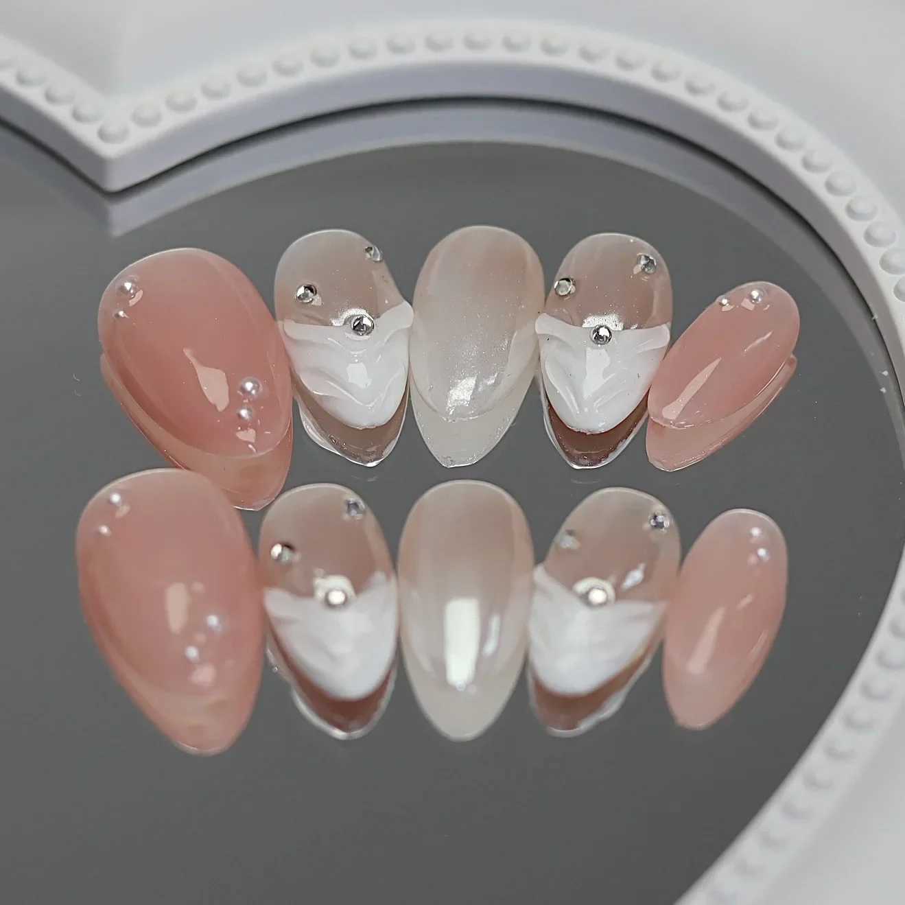 10Pcs Short Almond Handmade Press on Nails Fake Nails Wearable Stick-on Nails False Nail Uas Postizas XJ241025