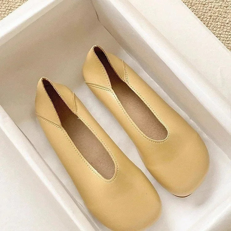 Smile Circle leather ballet flat shoes for women simple and comfortable round toe flat shoes 241024