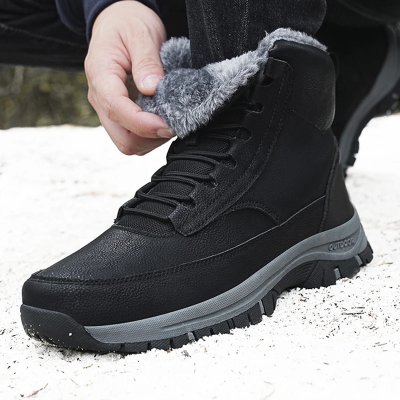 2024 Winter Mens Sports Shoes Plush Hiking Shoes TPR Shoes Anti slip Ankle Boots Waterproof Leather Warm Snow Boots 241024