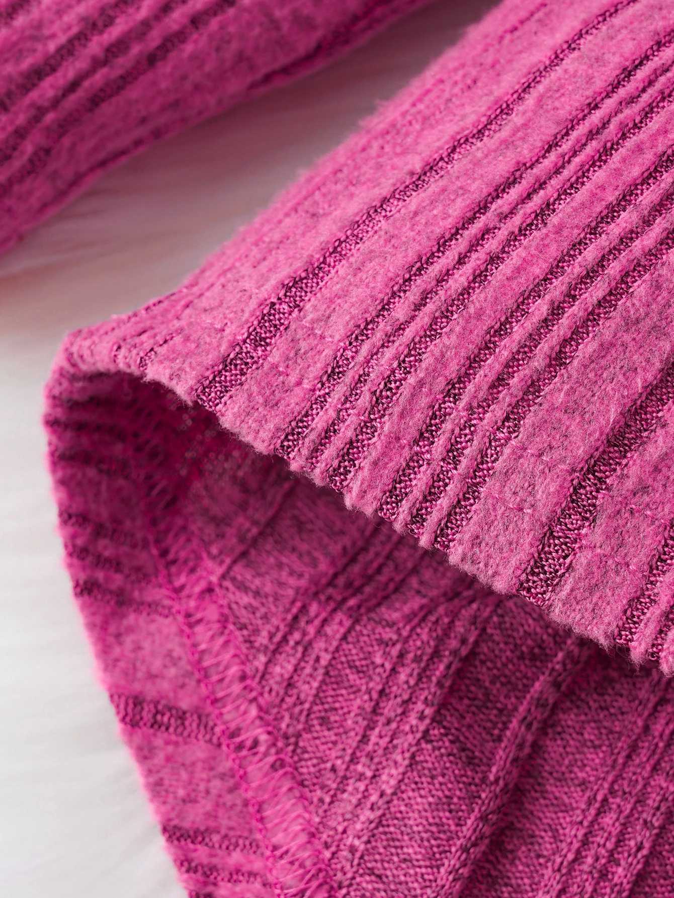 2PCS Spring and Autumn Womens Hoodie Lace Round Neck Long Sleeve Striped Knitted Solid Color Pants Fashionable Childrens Set W241025