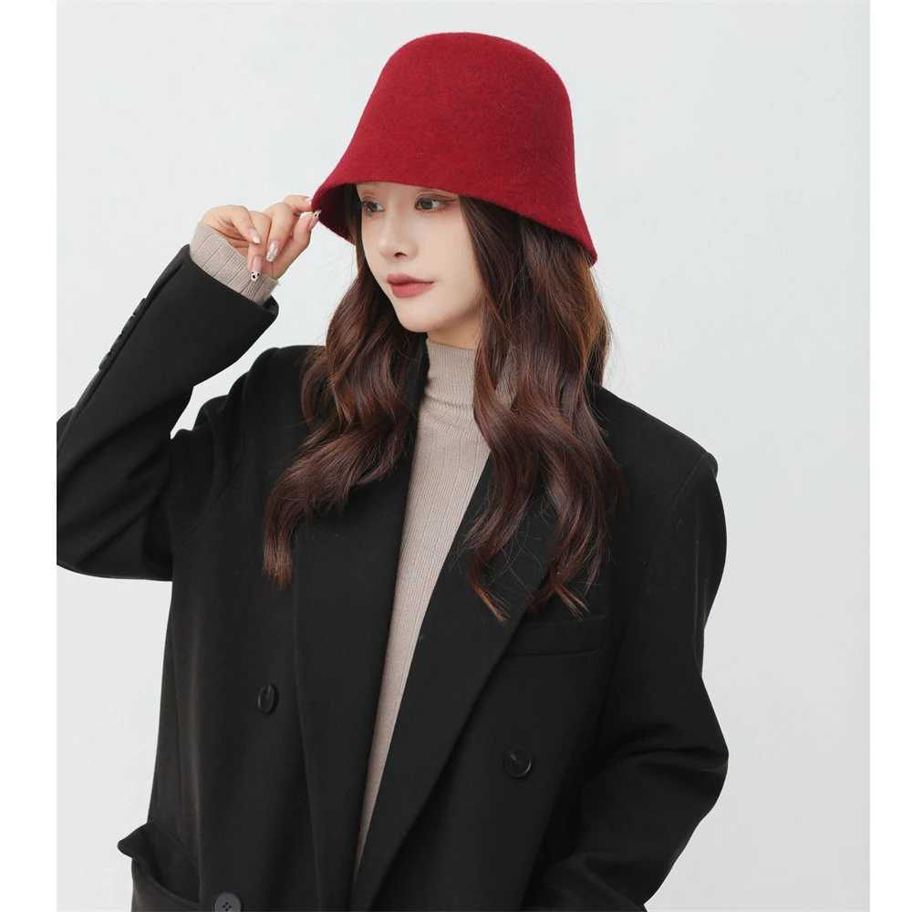 Solid Keep Warm Bucket Hat for Women Autumn and Winter Fisherman Hat Vintage Felt Foldable Cap Basin Caps for Ladies AccessoriesX241025