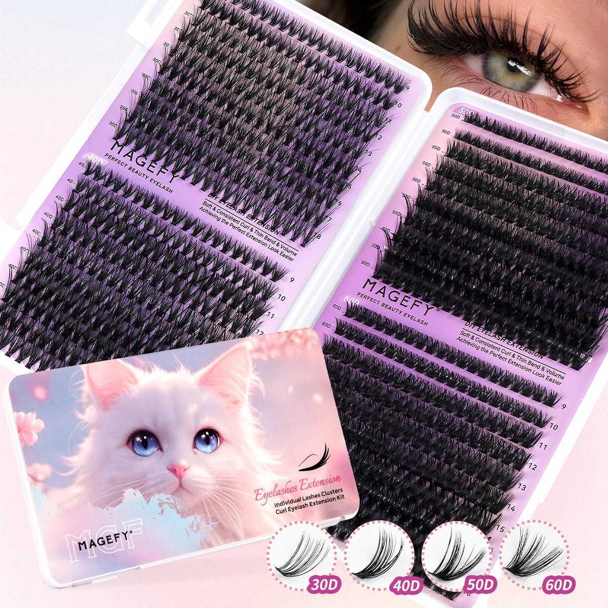 MAGEFY 800Pcs DIY eyelash extension kit 40D60D80D eyelash cluster natural Wispy D curl 9-16mm personal eyelash extension kitW241024