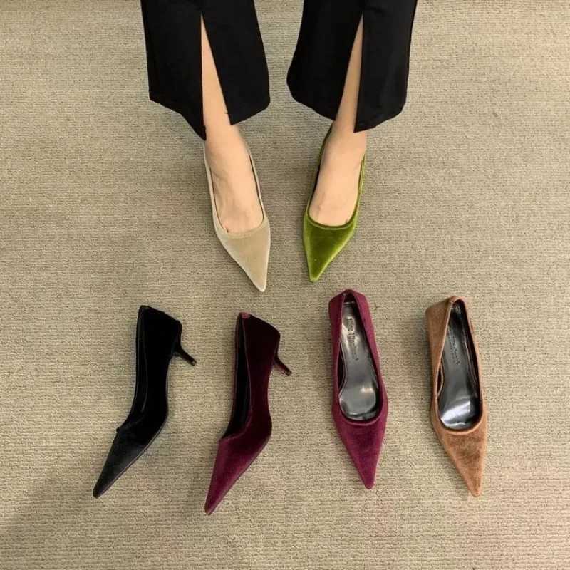 High Quality Fli High Heels Womens Low Toe Foot Pump Veet Shoes Slippery - Comfortable High Heels Womens Zapatos Mujer T241024
