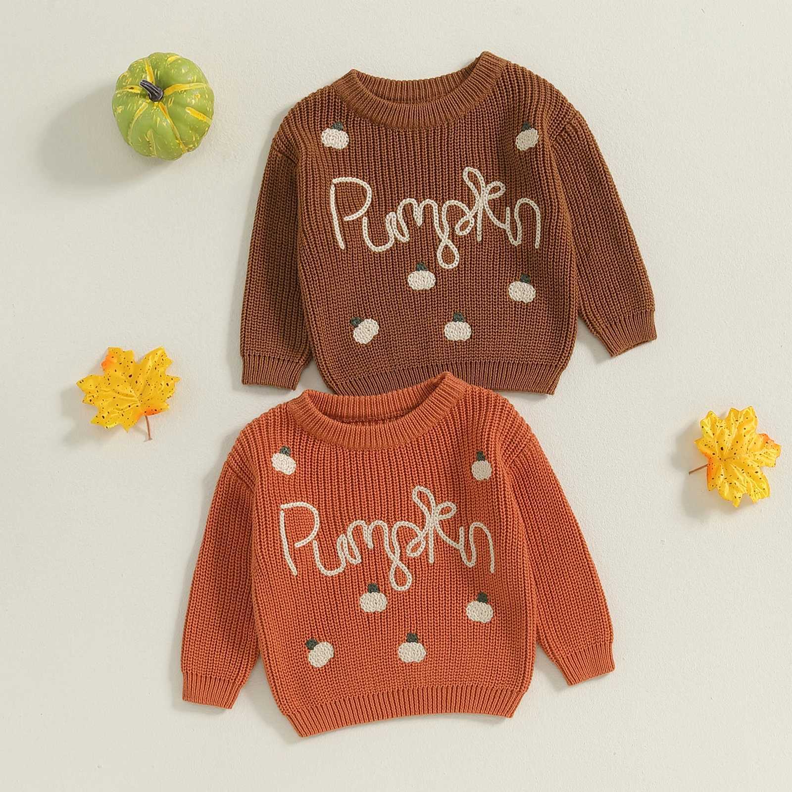 Baby Pumpkin Printed Pullover Halloween Sweater Baby Long Sleeve Letter Embroidered Jumping Childrens Knitted Sweater W241025