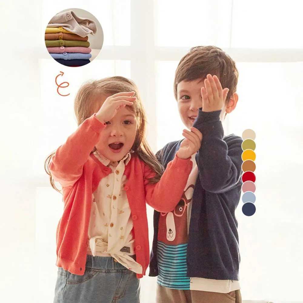 Preschool boys and girls Crewneck cardigan long sleeved childrens button cotton school uniform knitted top W241025