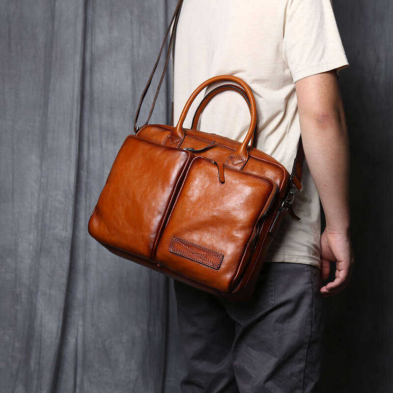 Retro Briefcase Top Layer Leather Handbag Casual Shoulder Messenger Business Laptop Trendy Men's Bag NZPJ
