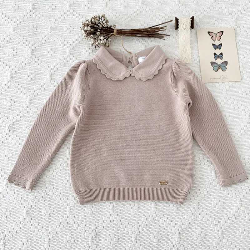 2024 Baby Girls Sweater Spring Knitted Floral Top for Preschool Children Solid Color Ruffle Collar Baby Girls Sweater Korean Style W241025