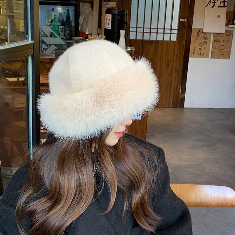Fluffy Faux Fur Bucket Hat For Women Luxury Plush Fisherman Hat Warm Winter Hat Thicken Cold Snowy Day Panama CapX241025