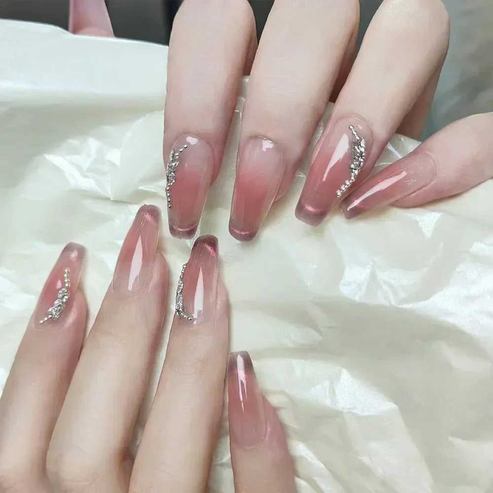 24Pcs Blue Gradient False Nails Ballet Star Coffin with French Design Wearable Fake Nails Full Cover Press on Nails Tips ArtXJ241025