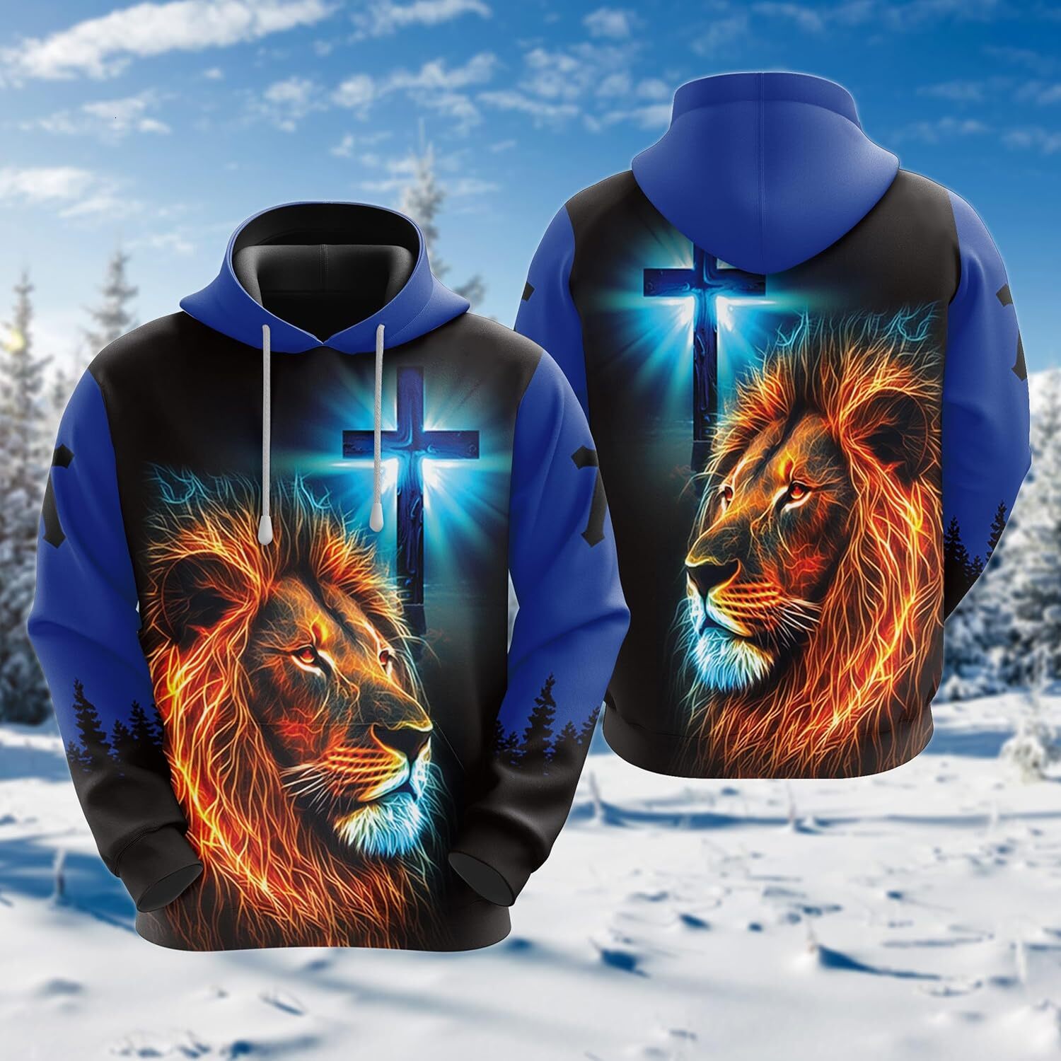 Hoodie for Mens Womens Unisex Hoodie 3D Printed Christain Lion Forest Pullover Hooded Sweatshirt Hoodies With Big Pockets Graphic Hoodies Make-believe