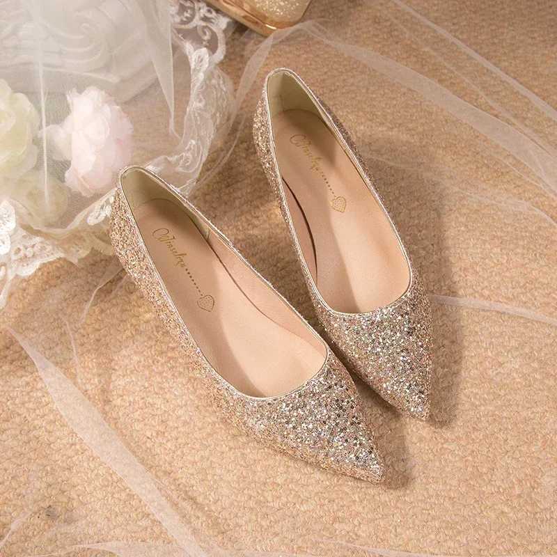 High Quality Crystal wedding shoes for women new gold bride high heels bride T241024