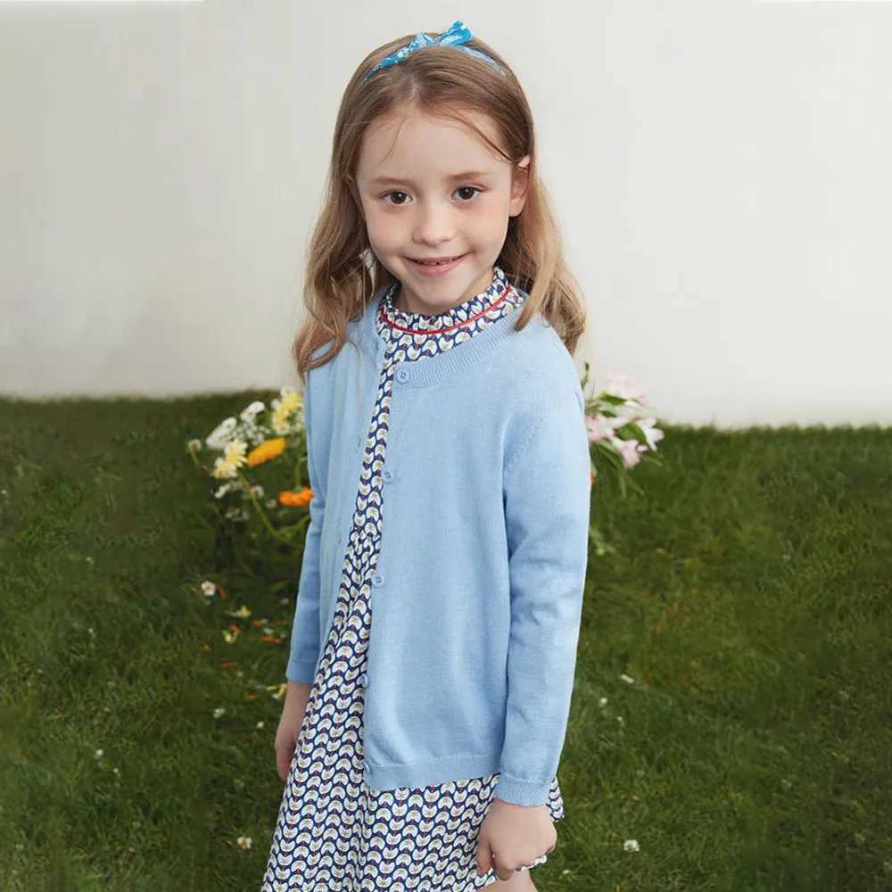 Preschool boys and girls Crewneck cardigan long sleeved childrens button cotton school uniform knitted top W241025