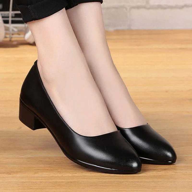 High Quality Spring Work Shoes Black Professional Womens High Heels Pump Low Price Leather Office Professional Womens Shoes T241024