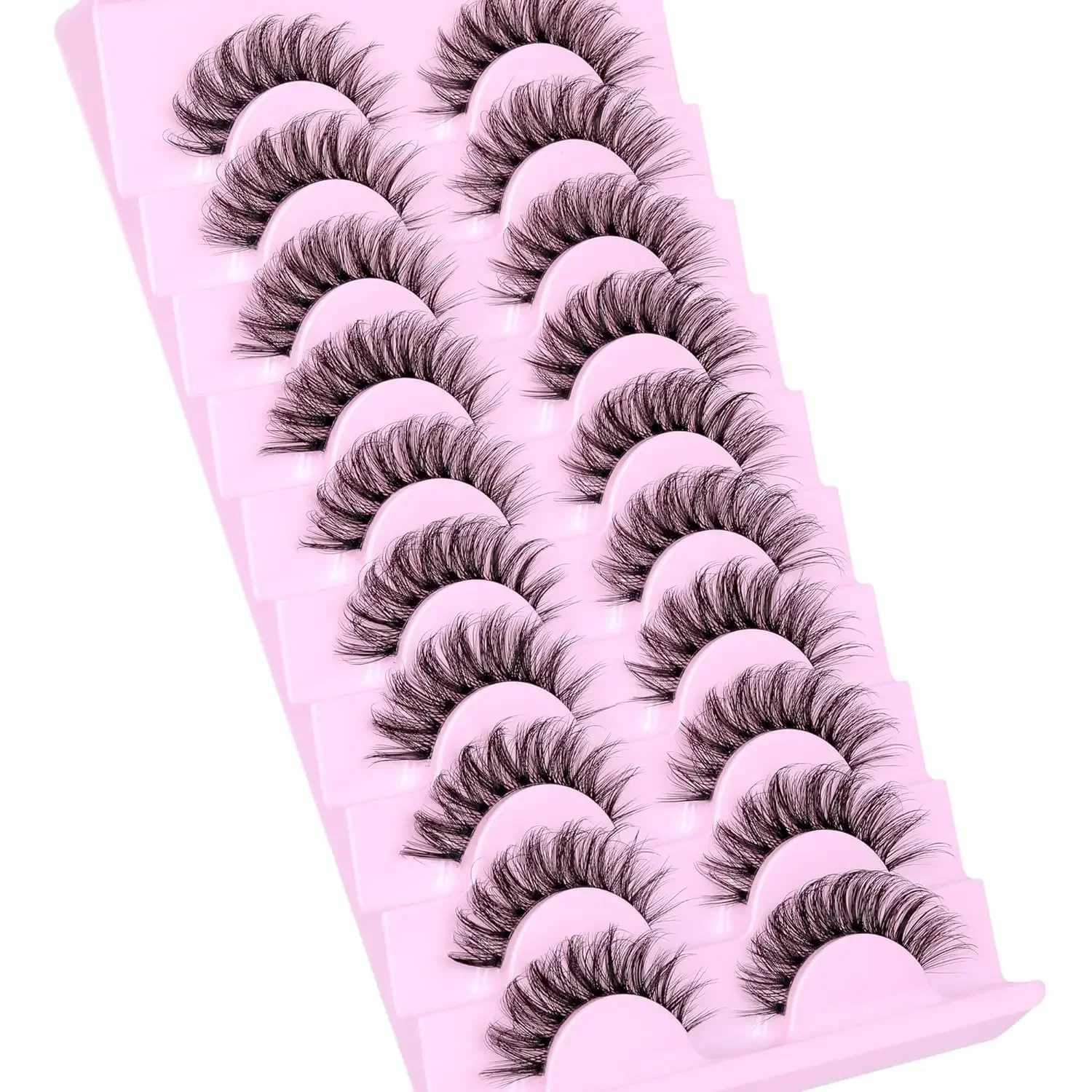 10 pairs of natural fluffy eyelashes D-curled eyelashes 3D curly eyelashes Wispy fake eyelash strips transparent tape eyelash bagsW241024