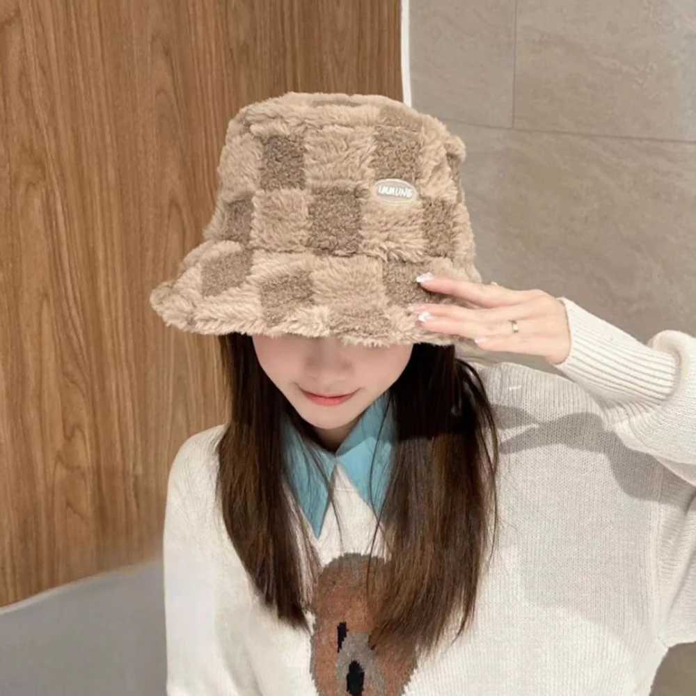 Autumn Winter Plush Bucket Hat Women Thicken Warm Fisherman Hats Korean Version Fashion Sunscreen Basin Caps 2024 NewX241025
