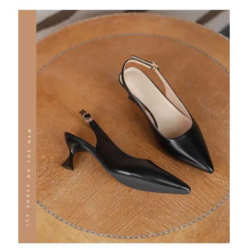 High Quality New Womens Sandals Pointed Toe Slingbacks Pump Wedding Shoes Low Boots Dress Shoes Slippery Black Womens Shoes T241024
