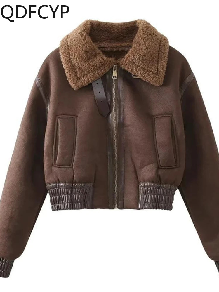 Autumn Winter New Women Coats 2024 Casual Fleece Thick Lapel Jacket Zipper Pocket Streetwear Trend Loose Vintage Motorcycle Coat