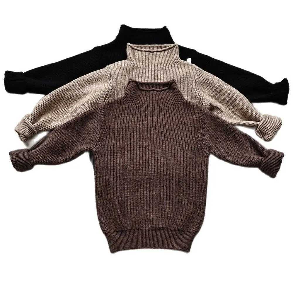 Pure Cotton Autumn Turtleneck Kids Sweaters Pullover Boys Girls Elastic Base Children Sweater Knitwear Girls W241025
