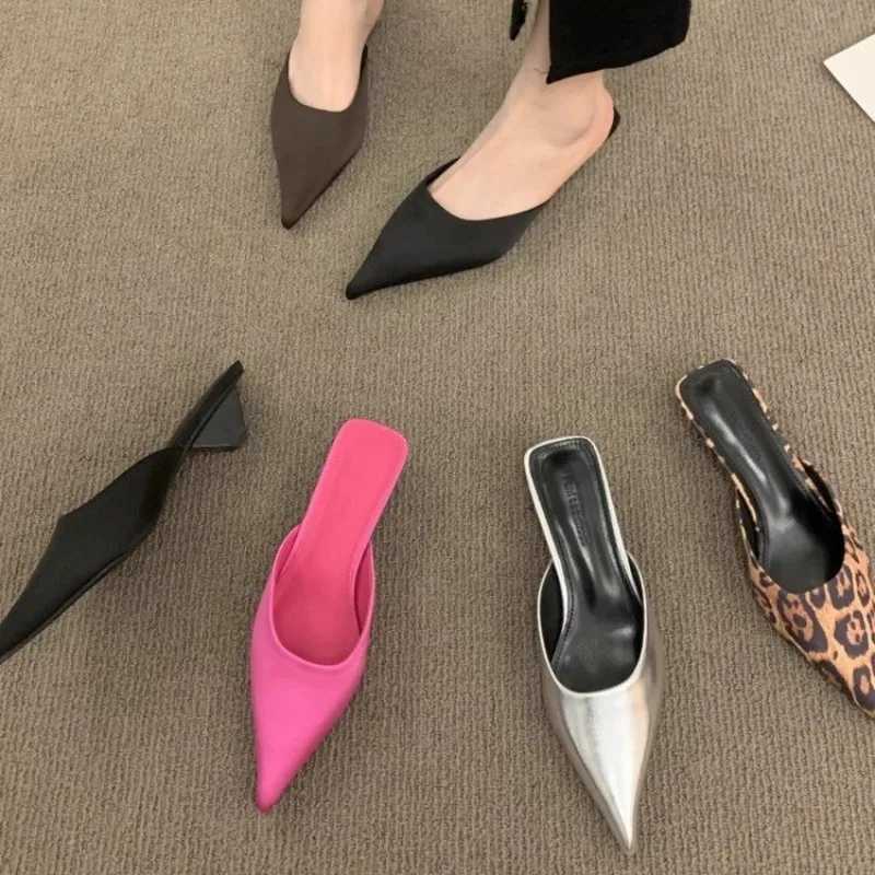 High Quality New luxury Pointed Toe womens mule slider Fi candy colored elegant dress sandals square low heel slider shoes T241024
