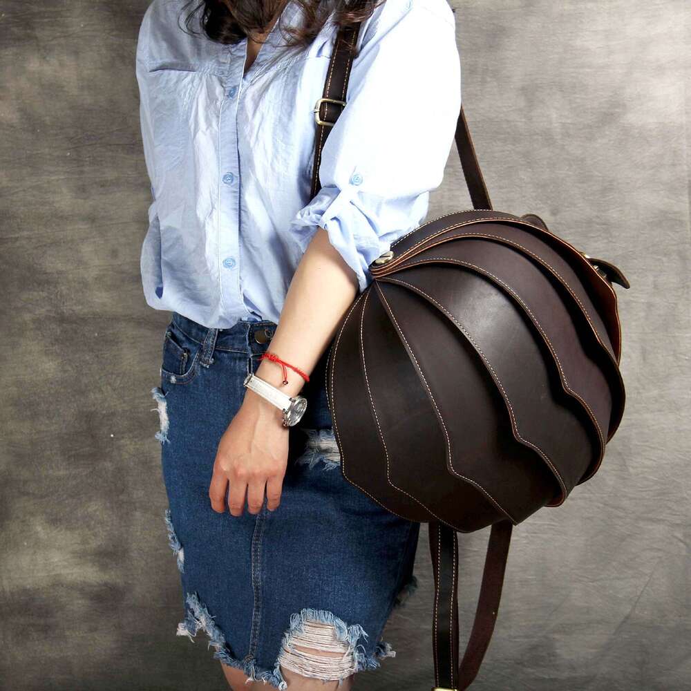 womens backpack school shoulder bag female small travel backpac new original 2024 handmade beetle first layer leather