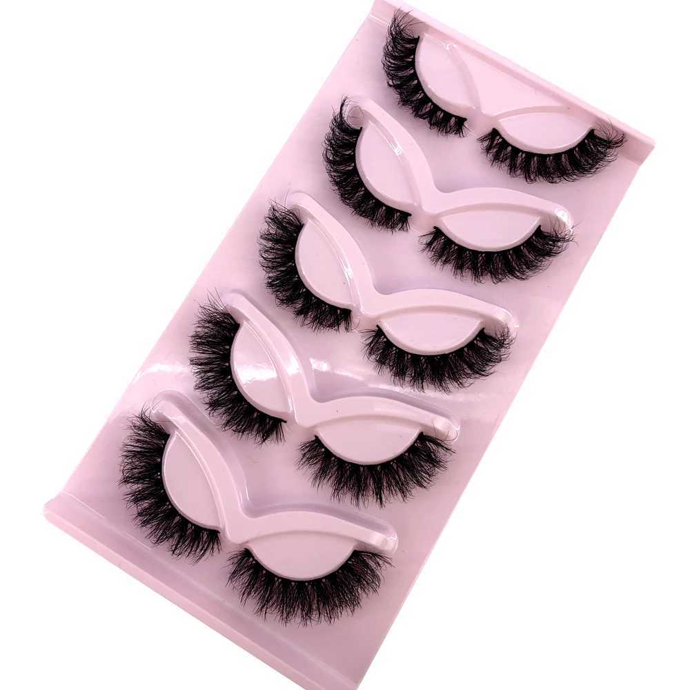 HBGZTLAD False Eyelash Cat Eye Wispy End Long Eye Thick Mink Eyelash Fluffy Short Natural False Eyelash 5-Pair PackagingW241024