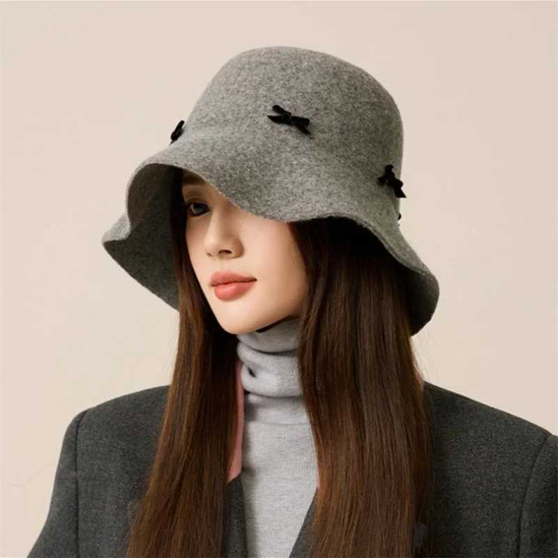 Wool Cap Design Model Felt Fishermans Hat Light Luxury Simple Elegant Show Face Small Wool Tweed Basin HatX241025