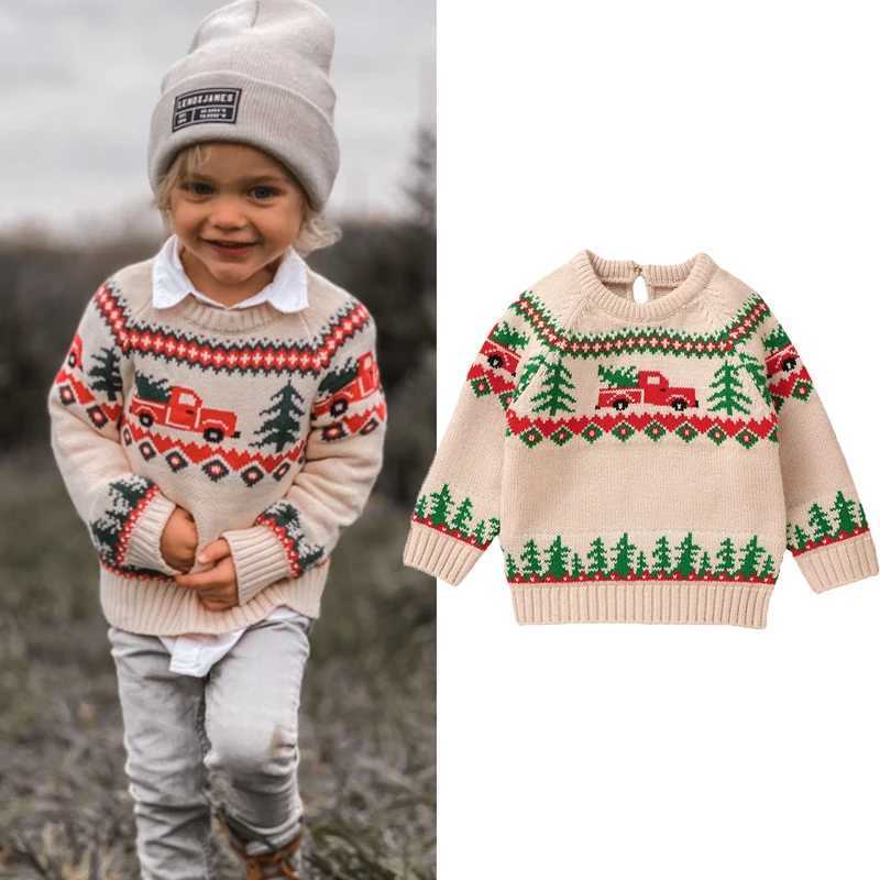 FOCUSNORM 0-3Y Baby Boy Christmas Sweater Long Sleeve Round Neck Christmas Tree Embroidered Knitted Floral Top W241025