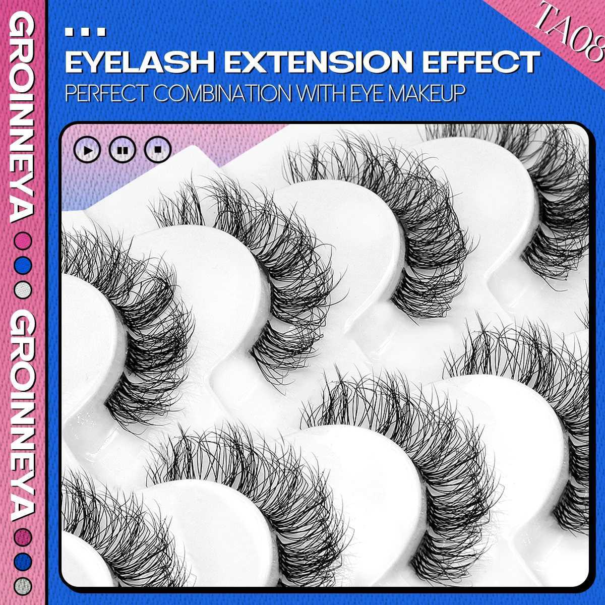 Groinneya False Eyelash 8D Fluffy Artificial Mink Eyelash 5/7 Pair Wispy Eyelash Pack Dramatic Natural Volume Eyelash ExtensionW241024