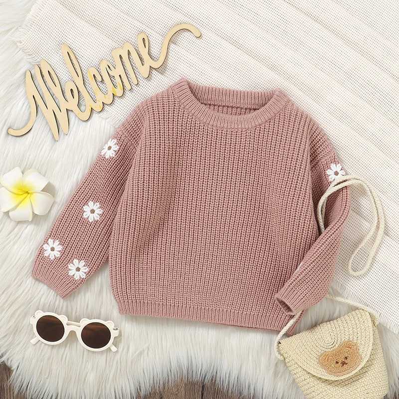 Suefenskry Newborn Womens Sweater Casual Flower Embroidery Warm Knitted Long Sleeve Baby Autumn Winter Knitted Top W241025