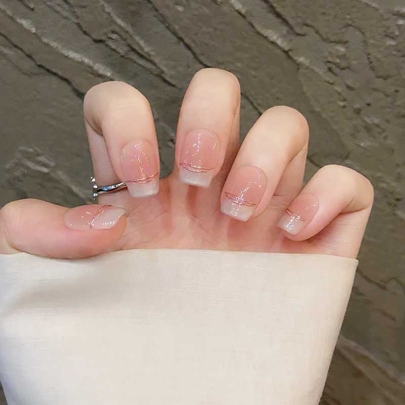 10Pcs Naked Pink French Edged Design False Nails Short Simple Fake Nail Press on Fake Nails Full Cover Artificial Nails Tips XJ241025