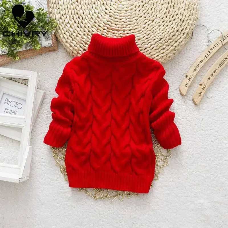 New 2024 Childrens Solid Pullover Sweater Autumn Winter Boys and Girls Turtle Neck Knitted Sweater Top 2-8T W241025